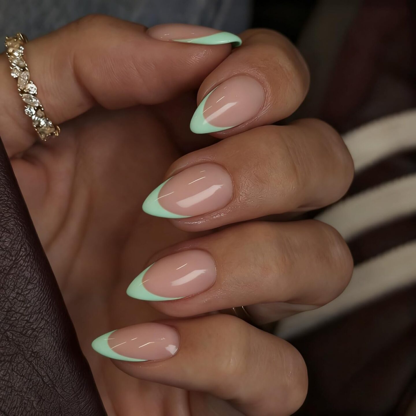 Short sage green press on nails almond shap