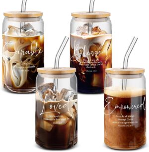 Bible Verse Glass Cups with Bamboo Lids and Straw