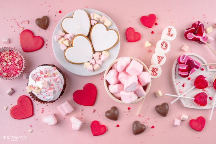 Valentine's Day Sugar Cookies on pink background